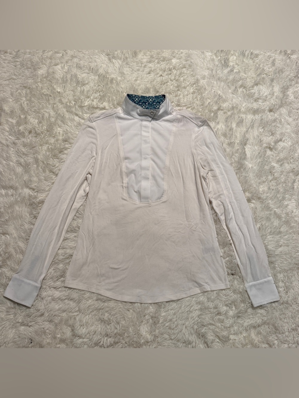 Women’s Large White Chestnut Bay Long Sleeve Horseback Riding Show Shirt